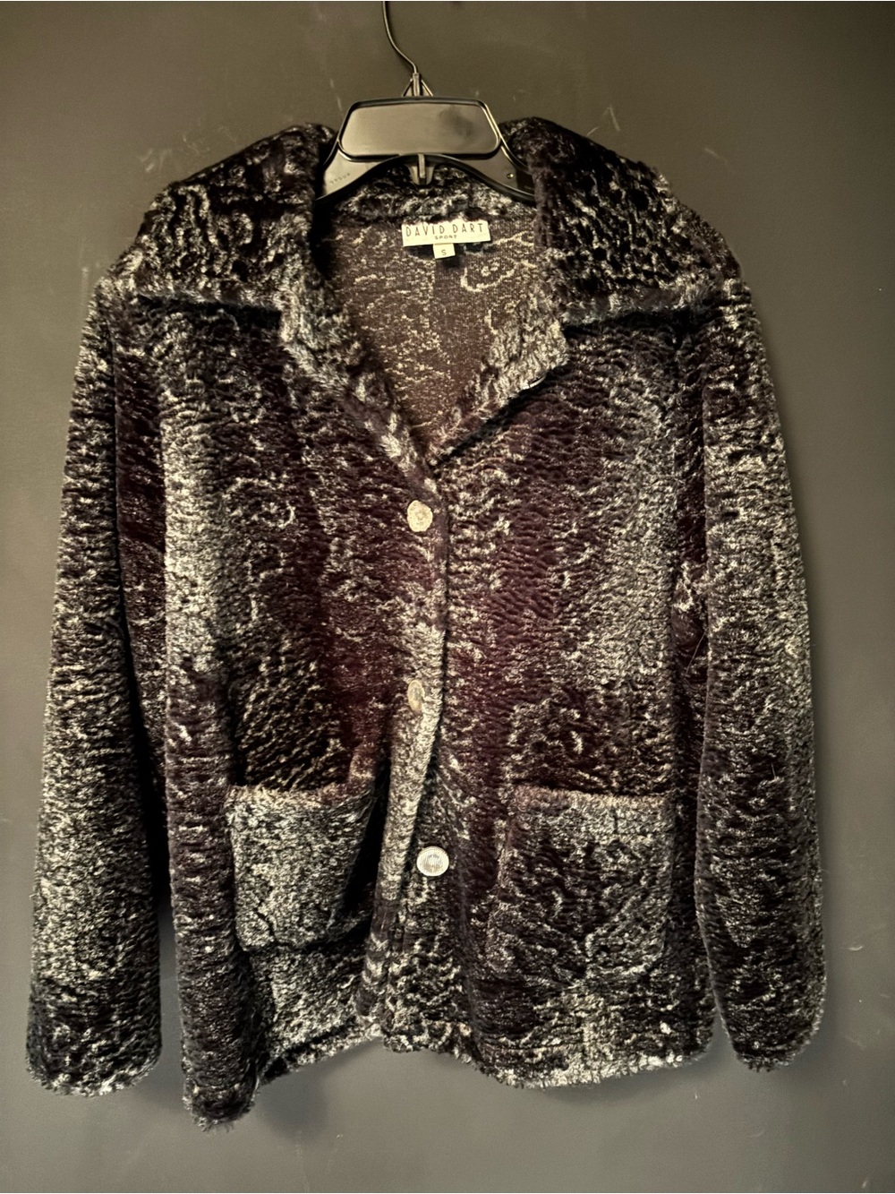 David Dart Plush Button-Front Teddy Jacket in Black